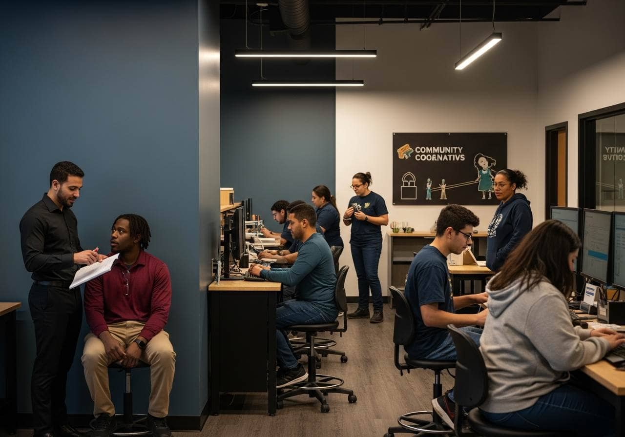 A mentor, hands-on training, and a community cooperative in one frame — the IWOWS pathway from public assistance to the middle class